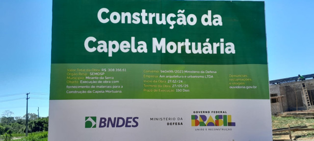 Capela Mortuária Municipal de Mirante da Serra entra na fase final de construção